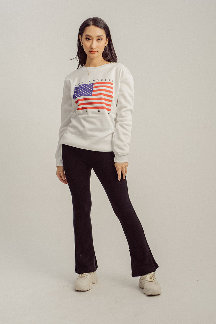 Bren White Flag Print Crew Neck Long Sleeves Sweatshirt