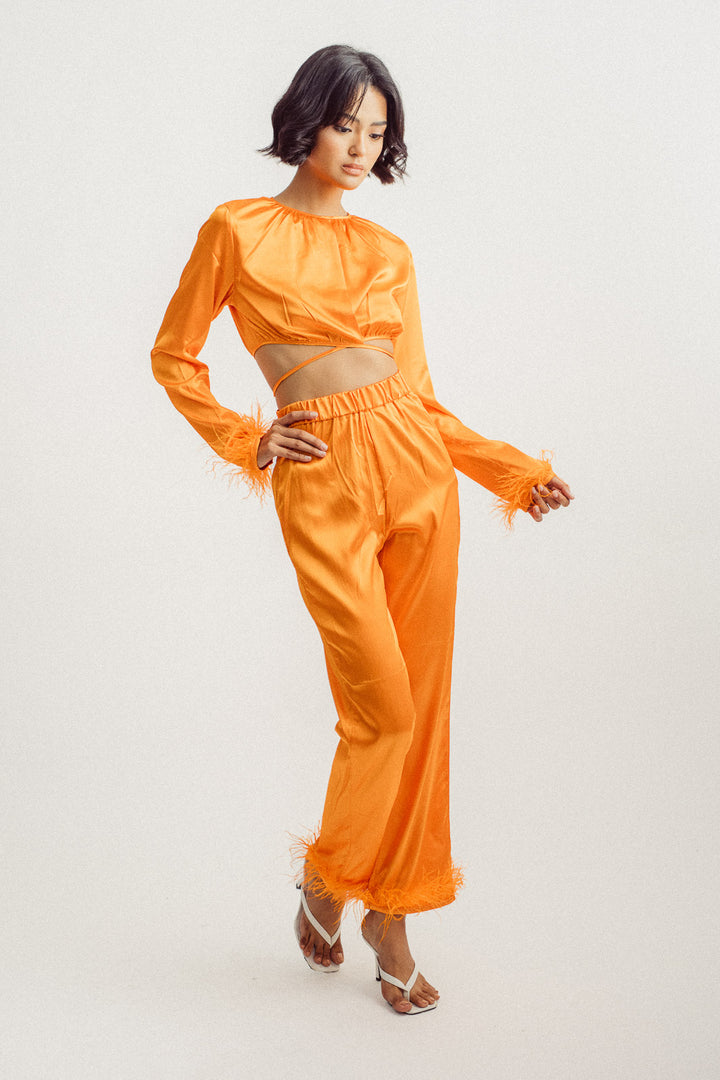 Justin Orange Straight Cut Feather Hem Culottes