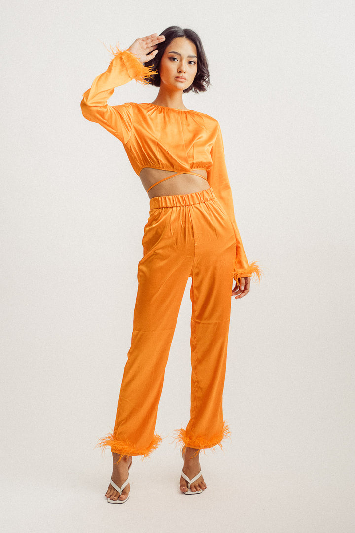 Justin Orange Straight Cut Feather Hem Culottes