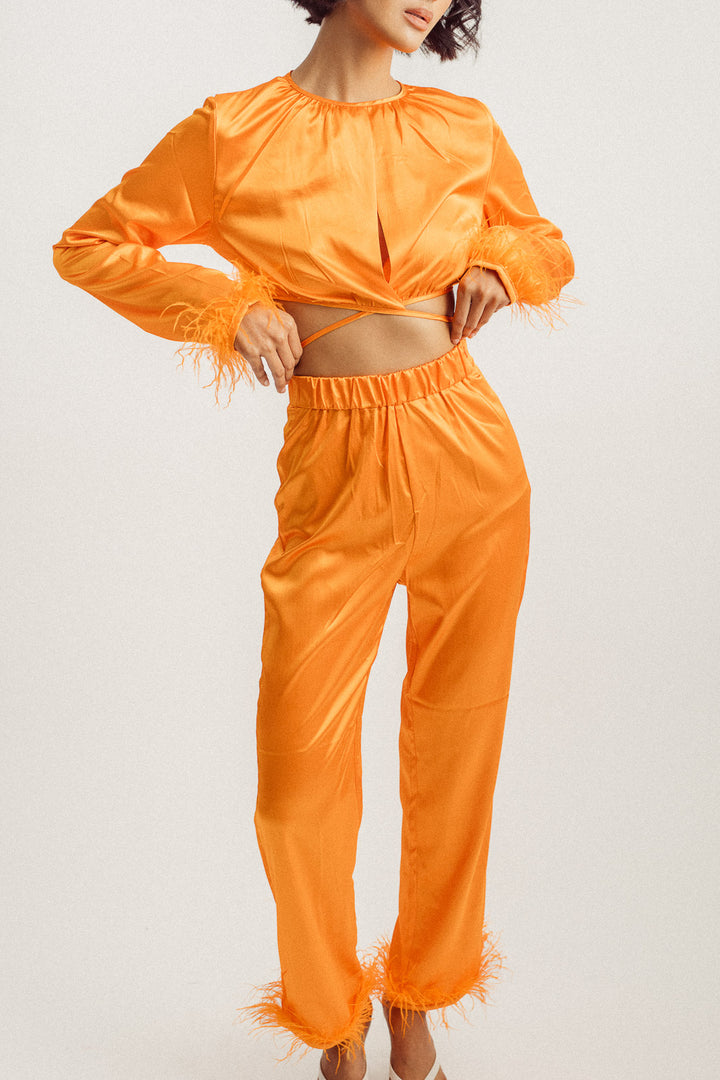 Justin Orange Straight Cut Feather Hem Culottes