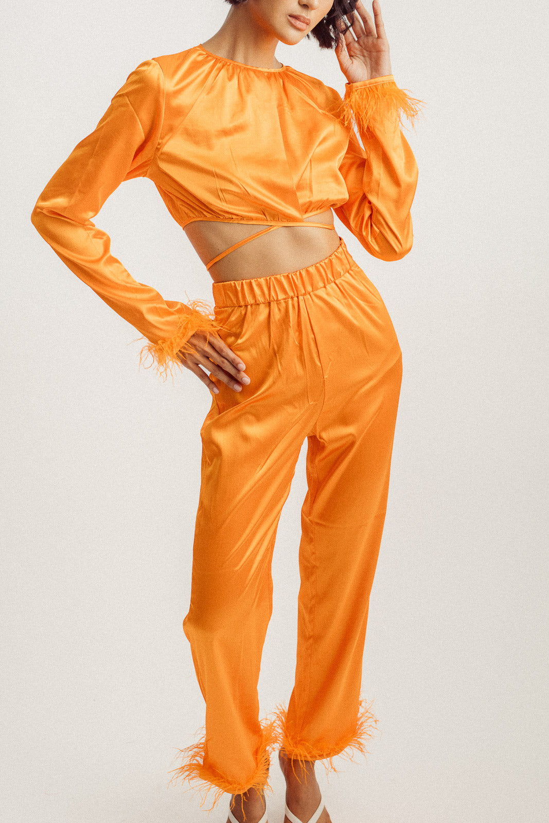 Justin Orange Straight Cut Feather Hem Culottes