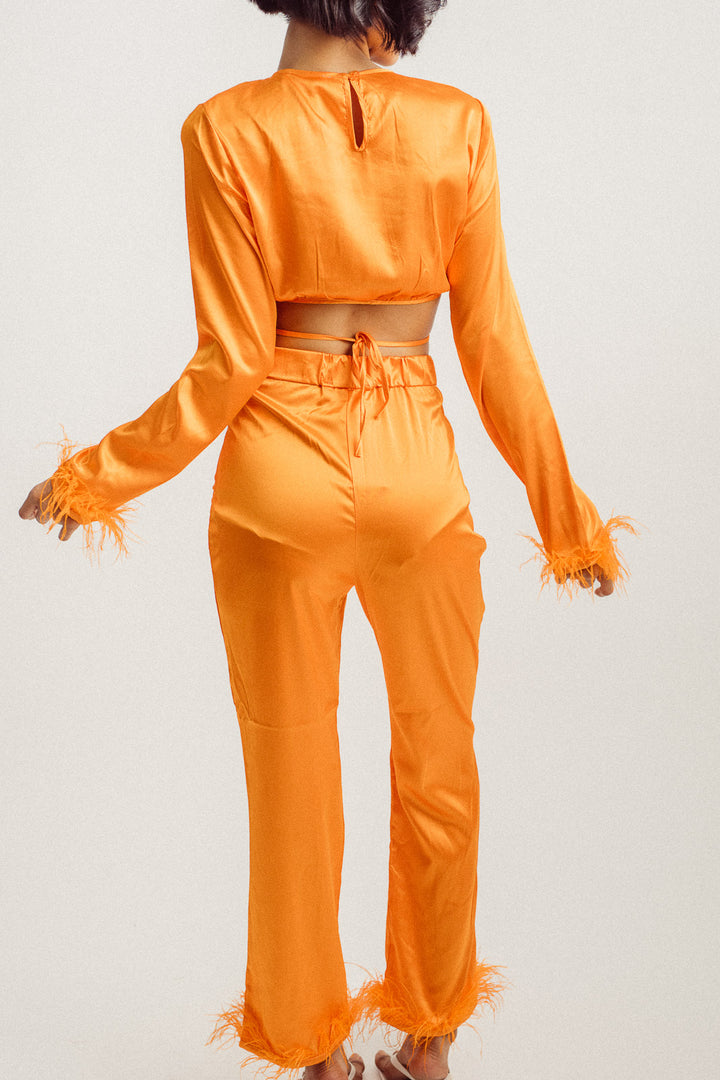 Justin Orange Straight Cut Feather Hem Culottes