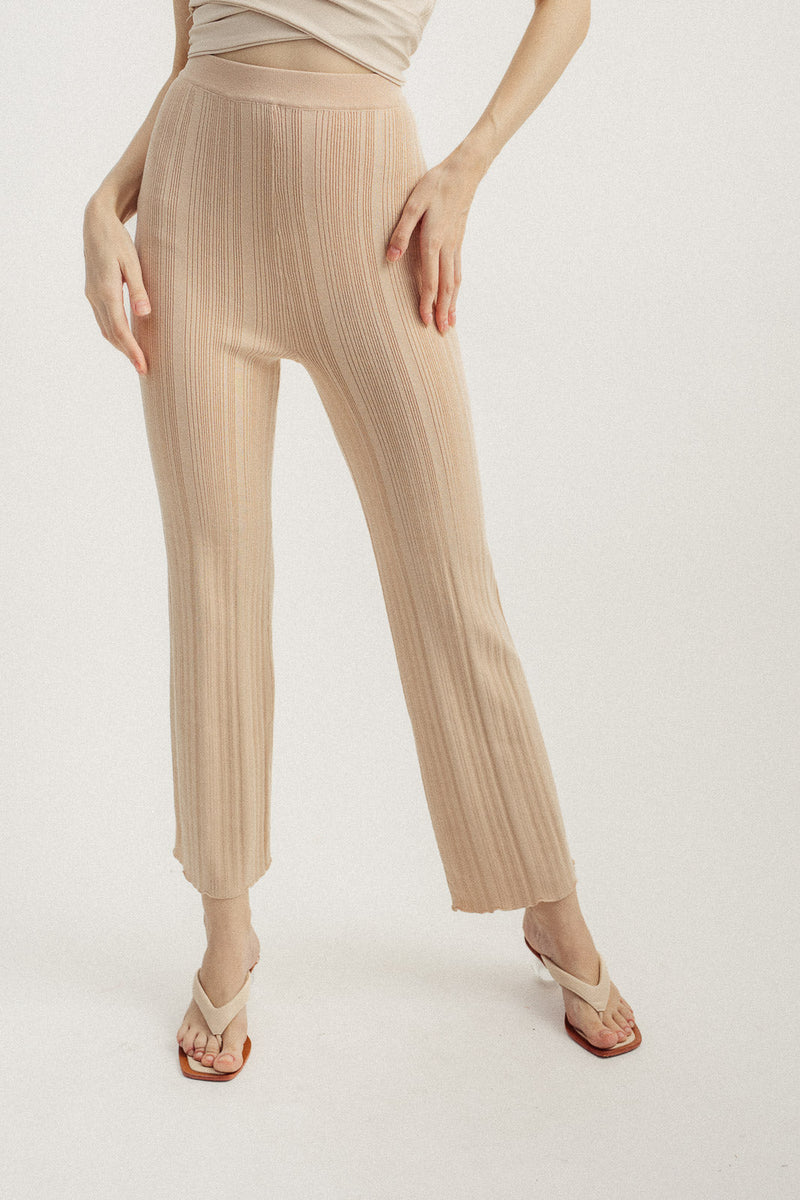 Neeca Khaki Knitted Elastic Waist Straight Cut Culottes