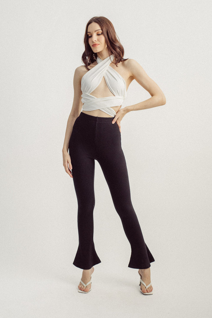 Ryla Black Knitted High Rise Flare Pants