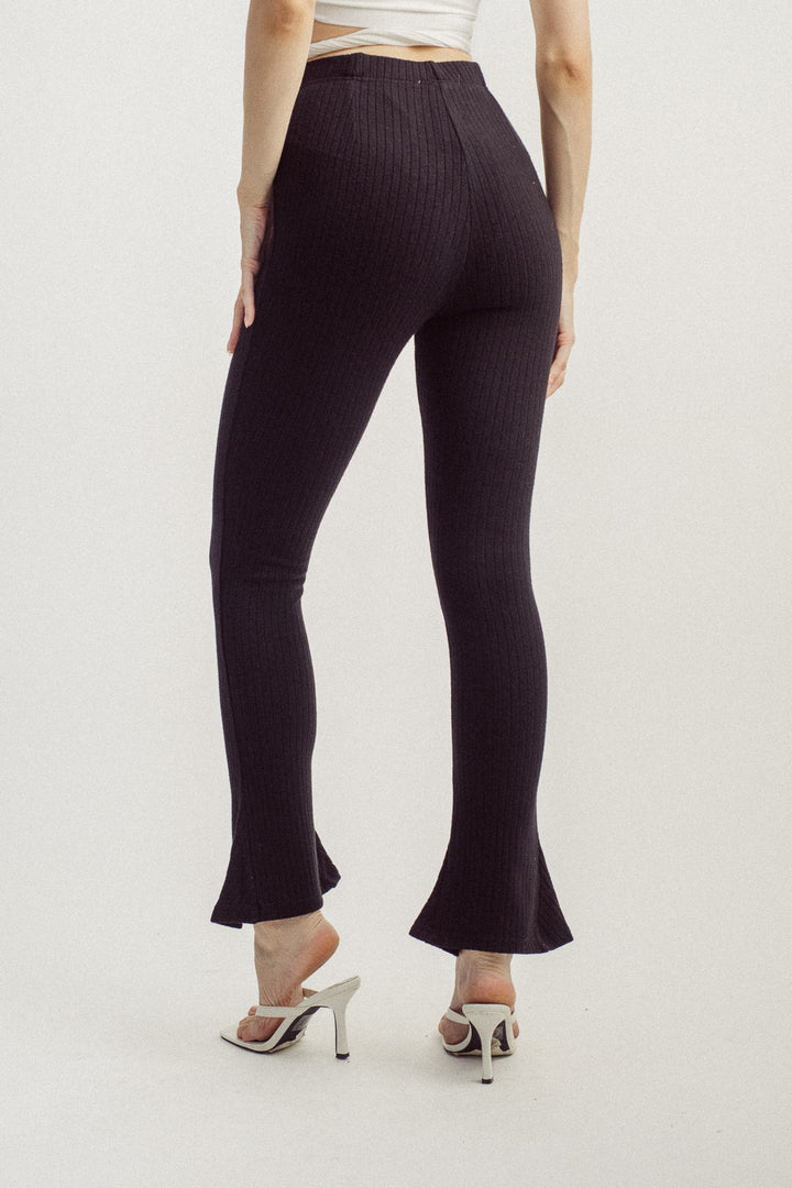 Ryla Black Knitted High Rise Flare Pants