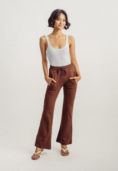 Amora Brown Elastic Waist Straight Culottes with Drawstring