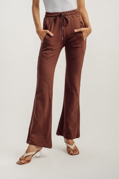 Amora Brown Elastic Waist Straight Culottes with Drawstring