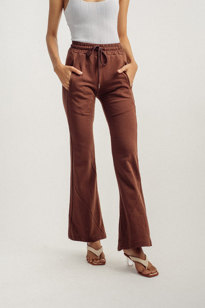 Amora Brown Elastic Waist Straight Culottes with Drawstring