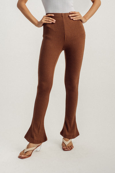 Ryla Brown Knitted High Rise Flare Pants