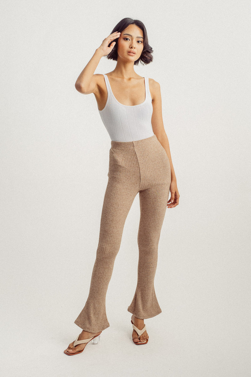 Ryla Khaki Knitted High Rise Flare Pants