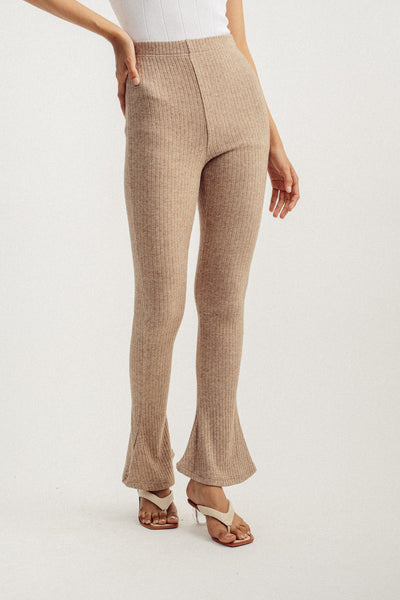 Ryla Khaki Knitted High Rise Flare Pants