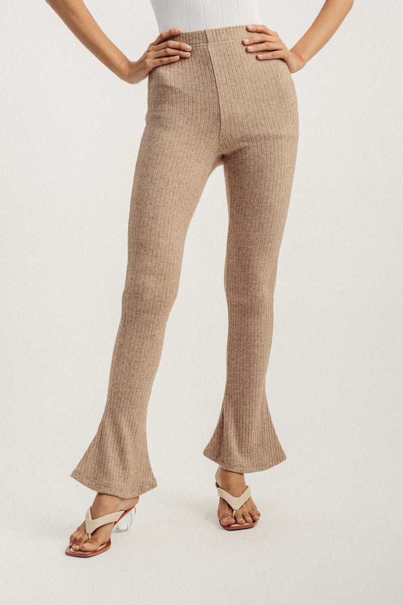 Ryla Khaki Knitted High Rise Flare Pants