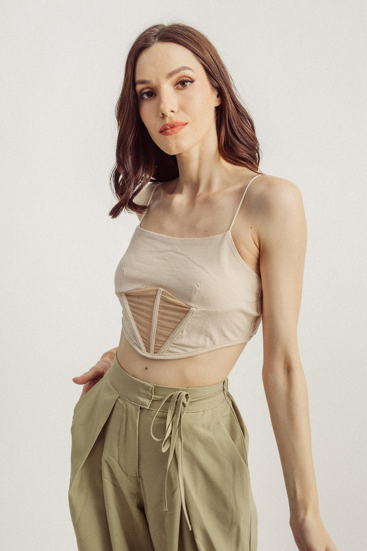 Jamela Beige Lined Sleeveless Cami Top