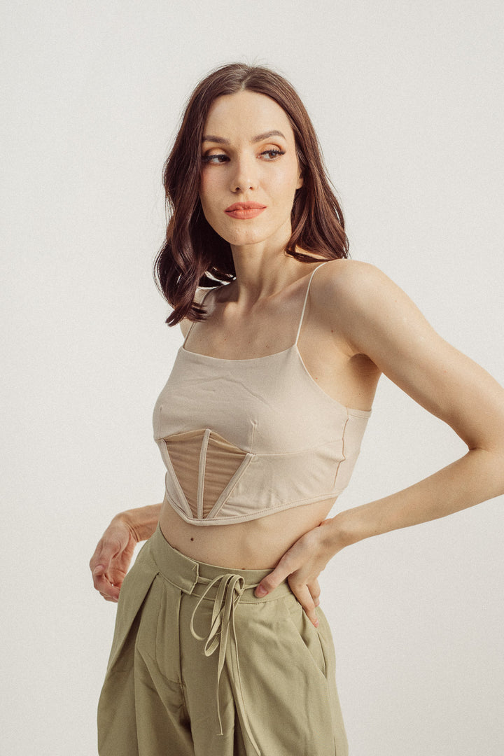 Jamela Beige Lined Sleeveless Cami Top