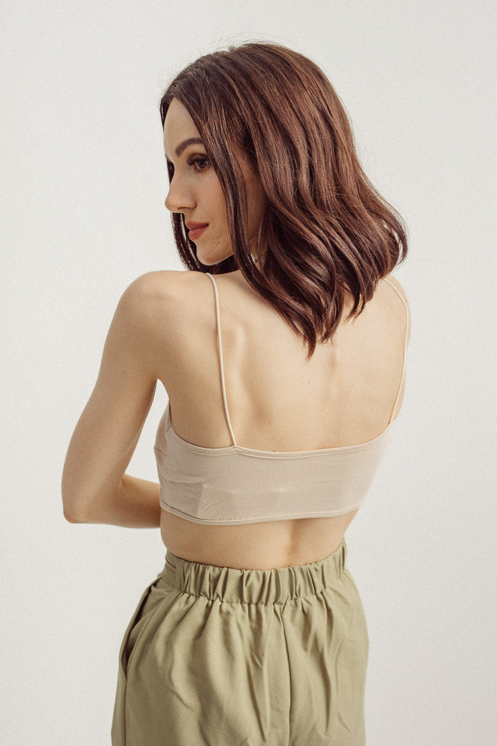 Jamela Beige Lined Sleeveless Cami Top