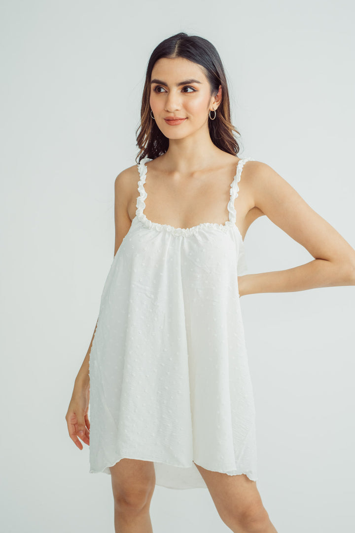 Yolly White Halter Sleeveess Ruffle Straps Sexy Back Mini Dress