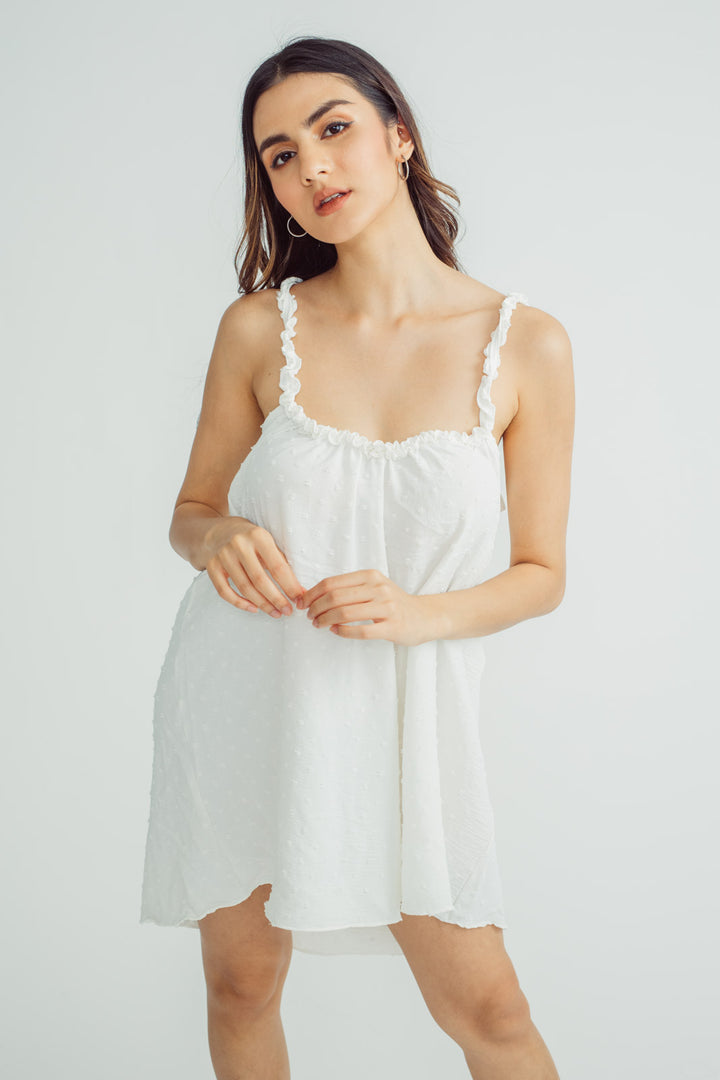 Yolly White Halter Sleeveess Ruffle Straps Sexy Back Mini Dress