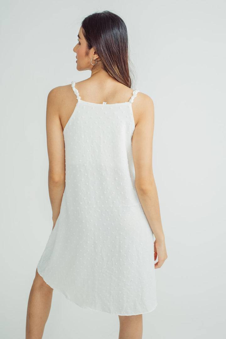Yolly White Halter Sleeveess Ruffle Straps Sexy Back Mini Dress