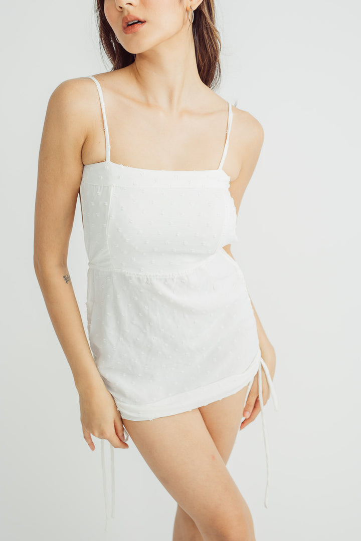 Kathryn White Sleeveless Self Tie Open Back Adjustable Sides Mini Dress