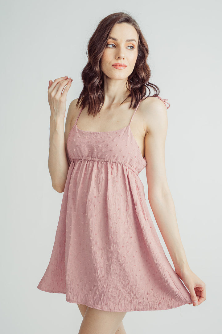 Analyn Pink Sleeveless Self Tie Elastic Waist Mini Dress
