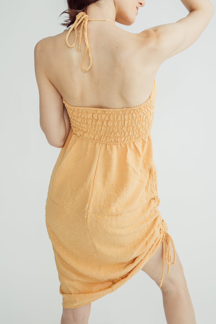 Bettina Canary Yellow Sexy Tube Hollow Out Waist Sleeveless Rcuhed Side Midi Dress