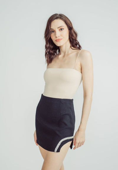 Aiza Black Side Cut with Embellishment Mini Skirt