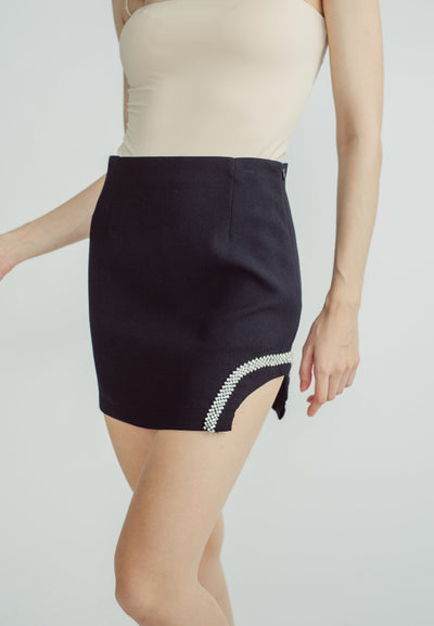 Aiza Black Side Cut with Embellishment Mini Skirt
