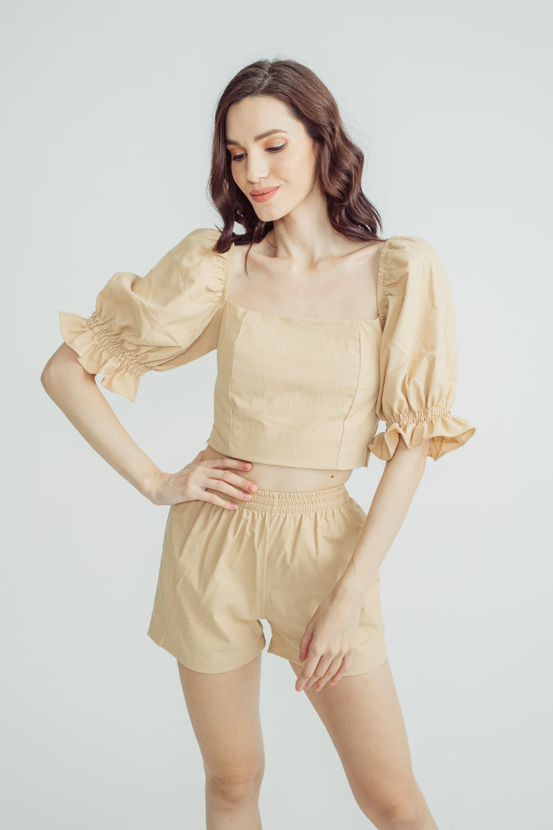 Alec Beige Linen Elastic Waist Shorts