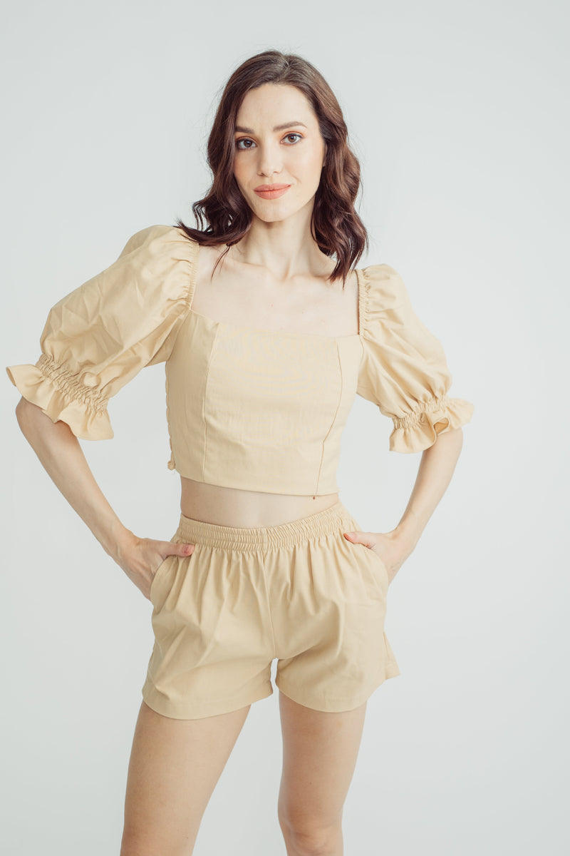 Alec Beige Linen Elastic Waist Shorts