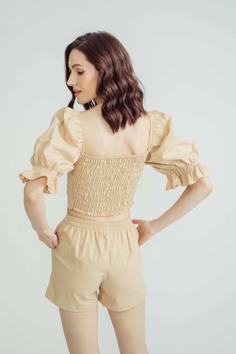 Alec Beige Linen Elastic Waist Shorts