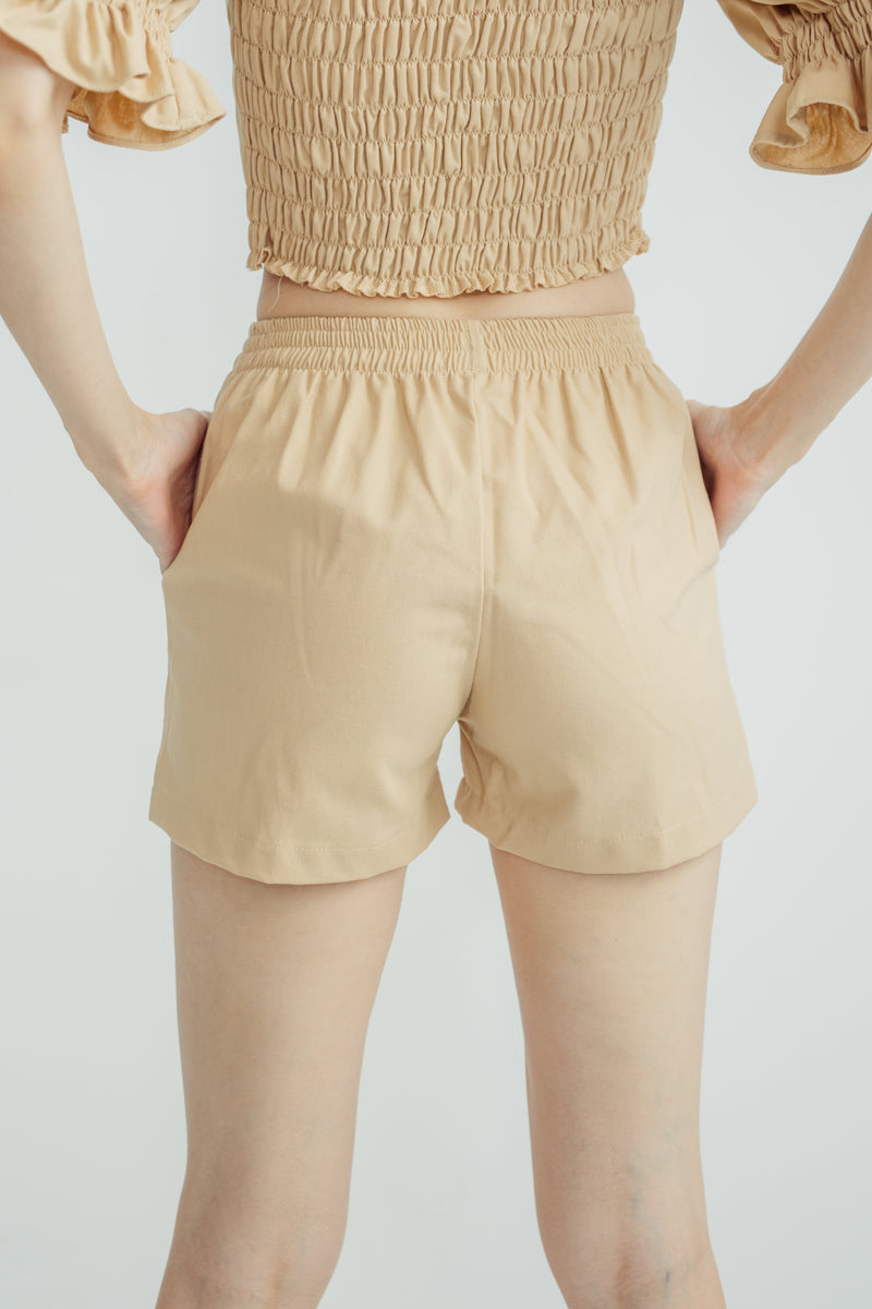 Alec Beige Linen Elastic Waist Shorts
