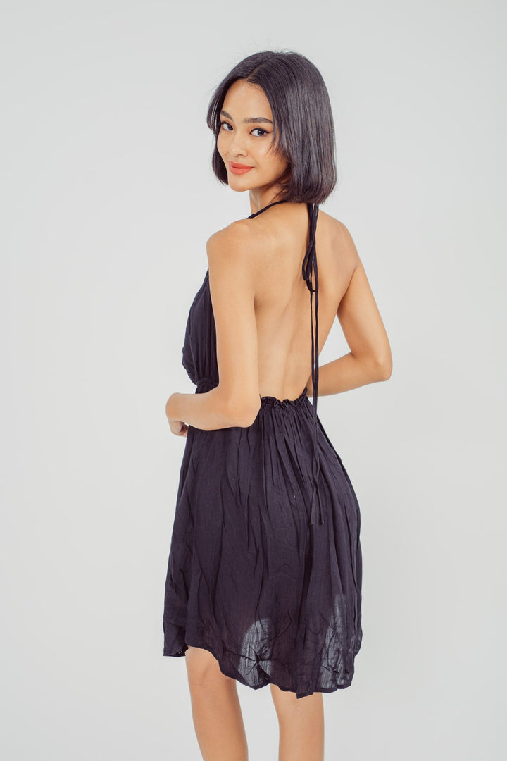 Steffon Black Cowl Neck Sleeveless Crisscross Back Mini Dress