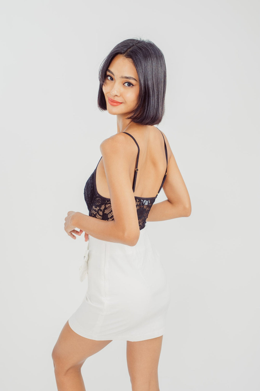 Eddard White Overlap Mini Skirt with Side Embellishment