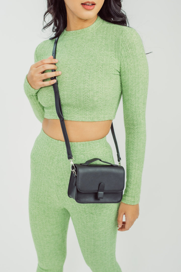 Cleopha Green Knitted Crew Neck Long Sleeves and High Rise Flare Pants Set