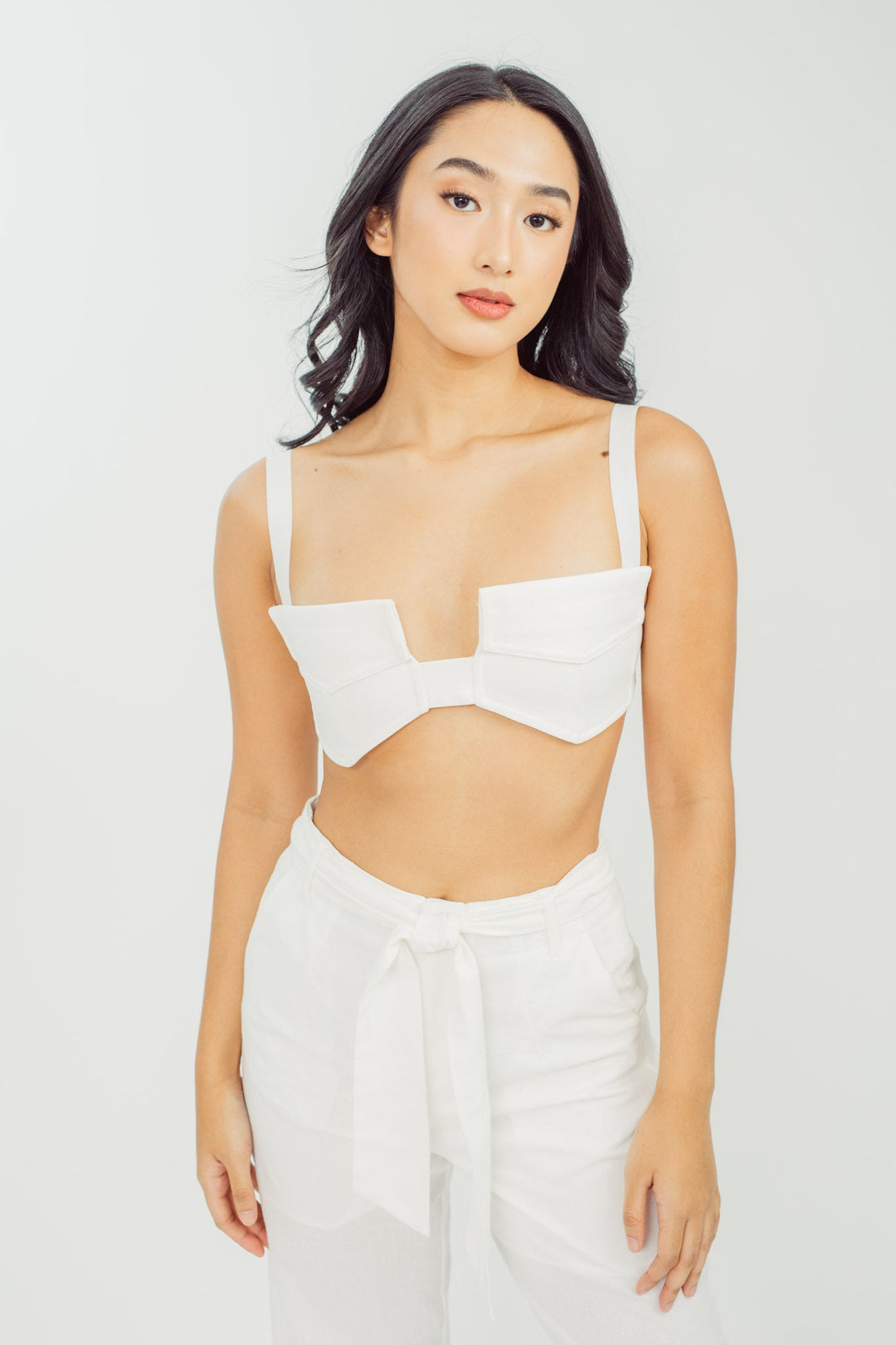 Zyra White Pocket-Style Bust Sleeveless Top