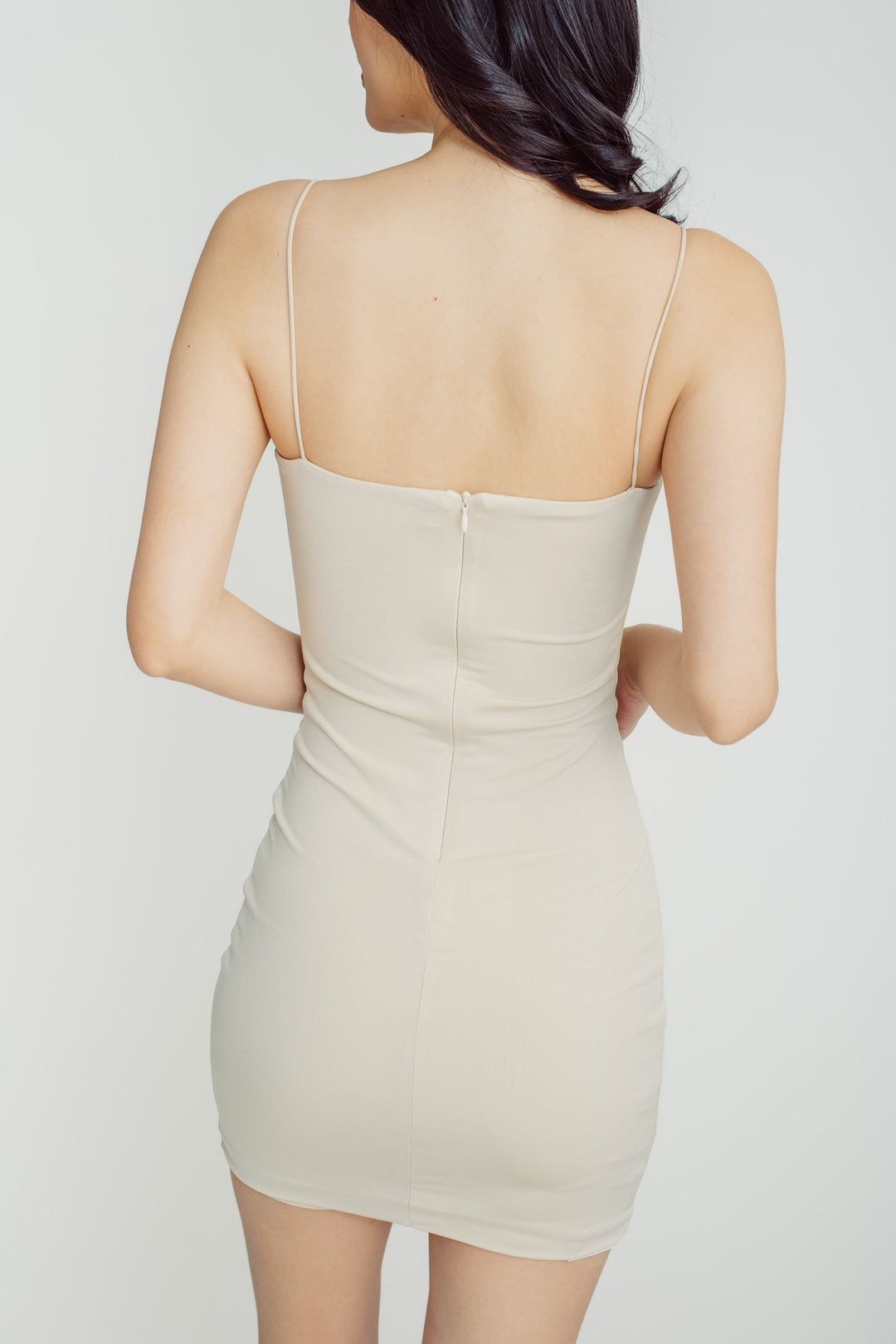 Silena Beige Seamless Sleeveless Spaghetti Strap Mini Dress