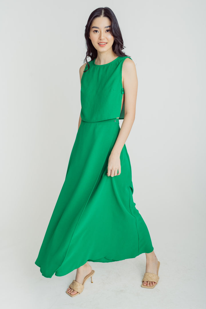 Jebiel Green Sleeveless Crop Top and Overlap Maxi Skirt Set