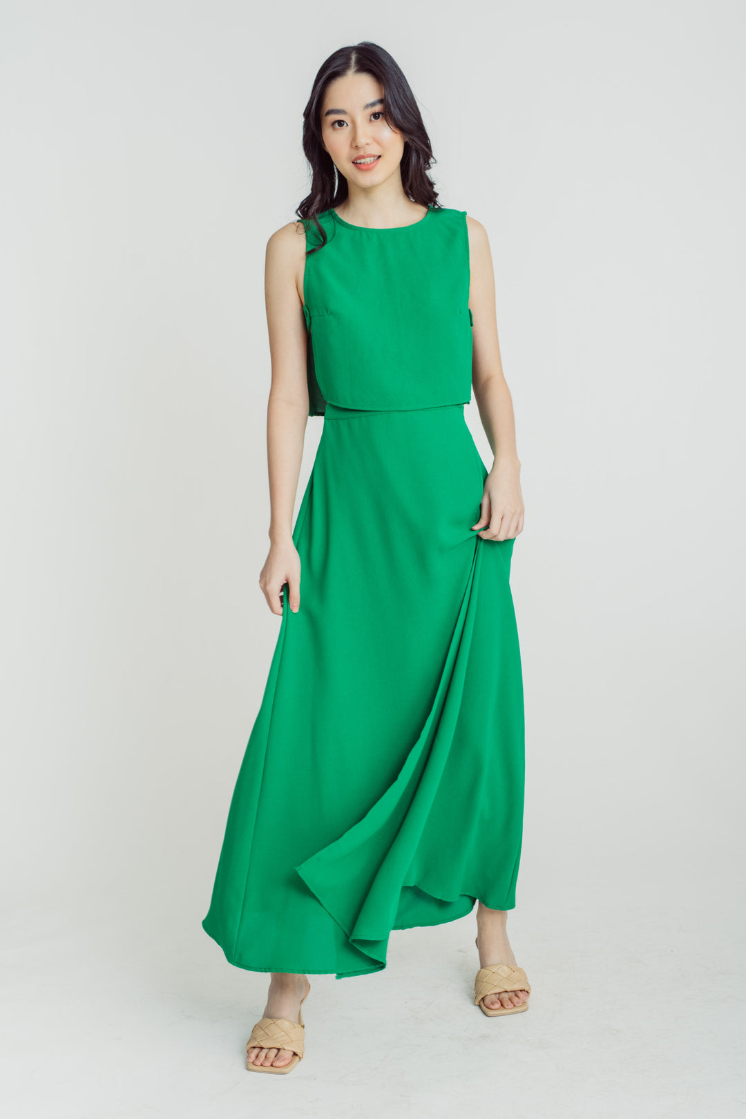 Jebiel Green Sleeveless Crop Top and Overlap Maxi Skirt Set