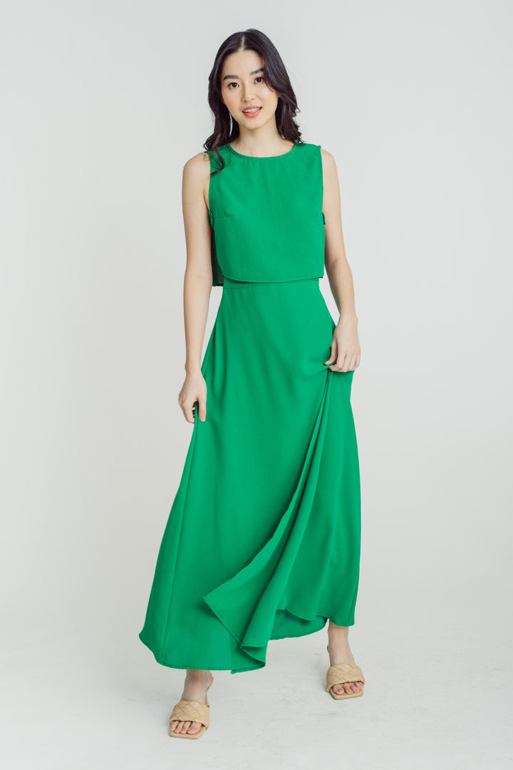 Jebiel Green Sleeveless Crop Top and Overlap Maxi Skirt Set