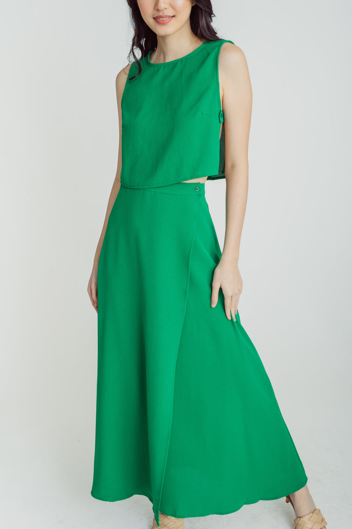Jebiel Green Sleeveless Crop Top and Overlap Maxi Skirt Set