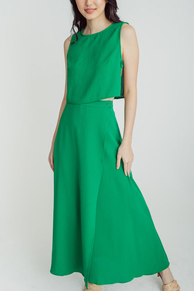 (PRE-ORDER: ETA February 25) Jebiel Green Sleeveless Crop Top and Overlap Maxi Skirt Set