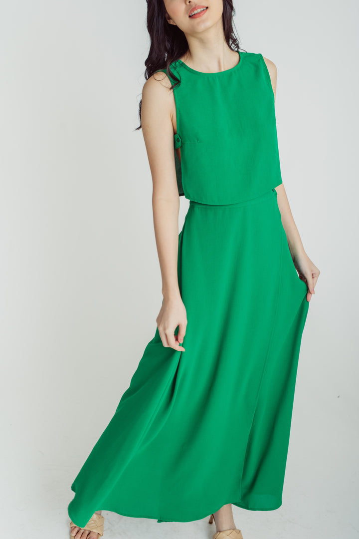 Jebiel Green Sleeveless Crop Top and Overlap Maxi Skirt Set