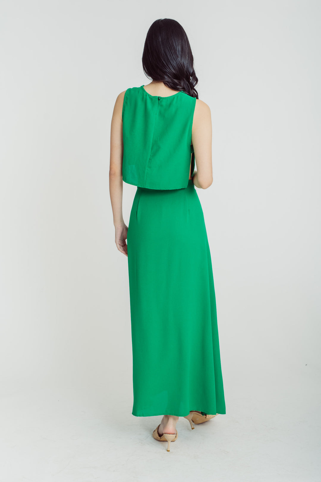 Jebiel Green Sleeveless Crop Top and Overlap Maxi Skirt Set