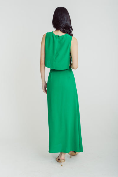 (PRE-ORDER: ETA February 25) Jebiel Green Sleeveless Crop Top and Overlap Maxi Skirt Set