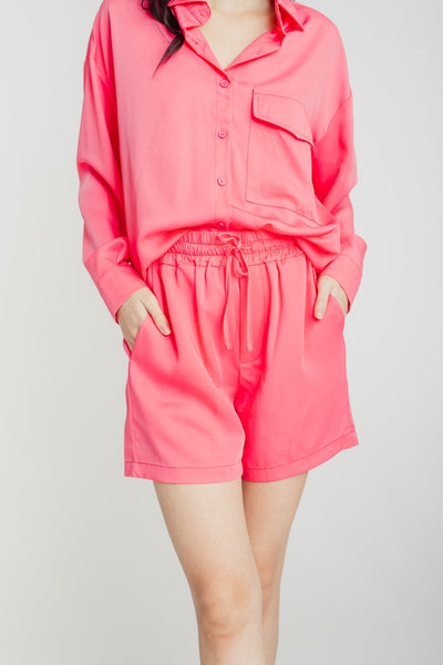 Frida Pink Turn Down Collar Buttondown Long Sleeves Top