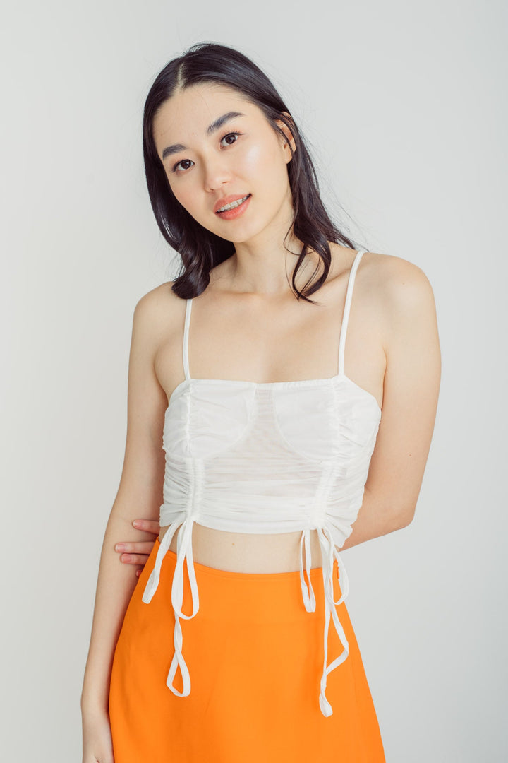 Menzies White Ruched Front Sleeveless Top