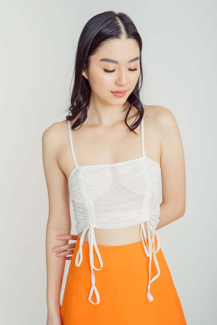 Menzies White Ruched Front Sleeveless Top