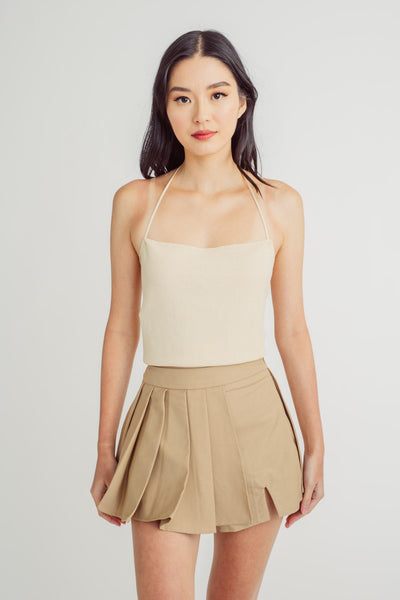 Giselle Beige Knitted Sleeveless Crisscross Back Self-Tie Top