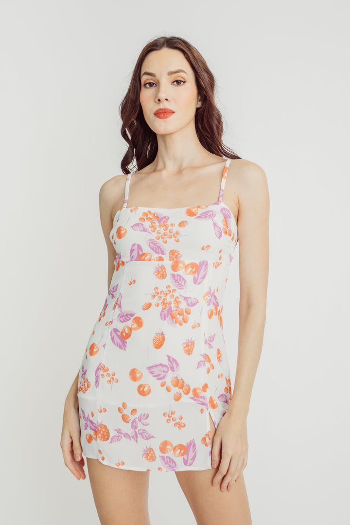 Vely White with Red and Purple Floral Print Sleeveless Mini Dress