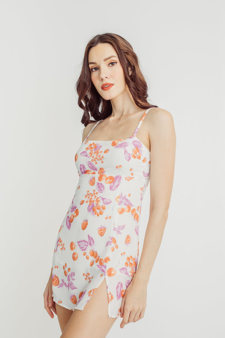 Vely White with Red and Purple Floral Print Sleeveless Mini Dress